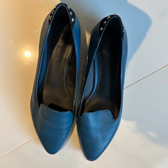 Shoes - Blue & Gold Studded Mule Flats